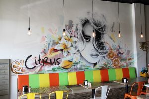Graffiti portrait in a cafe