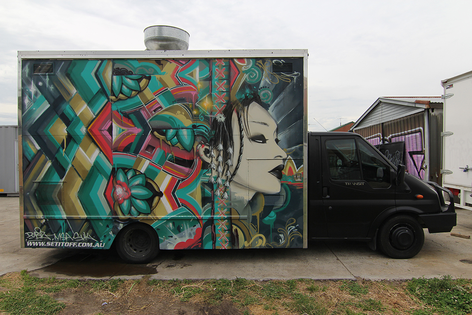 Graffiti portrait on a food truck