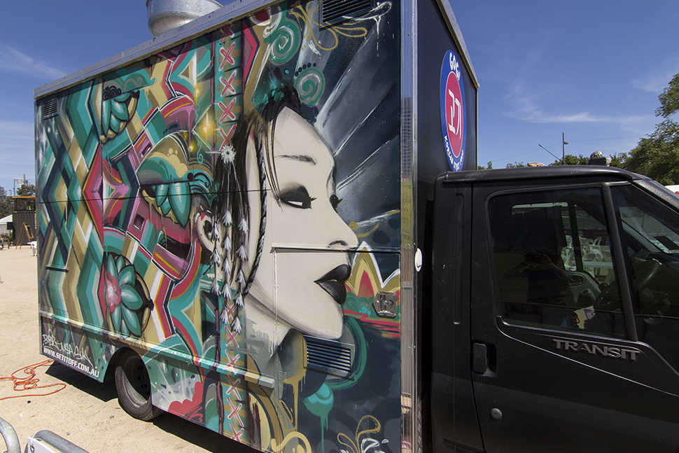 Graffiti portrait on a food truck