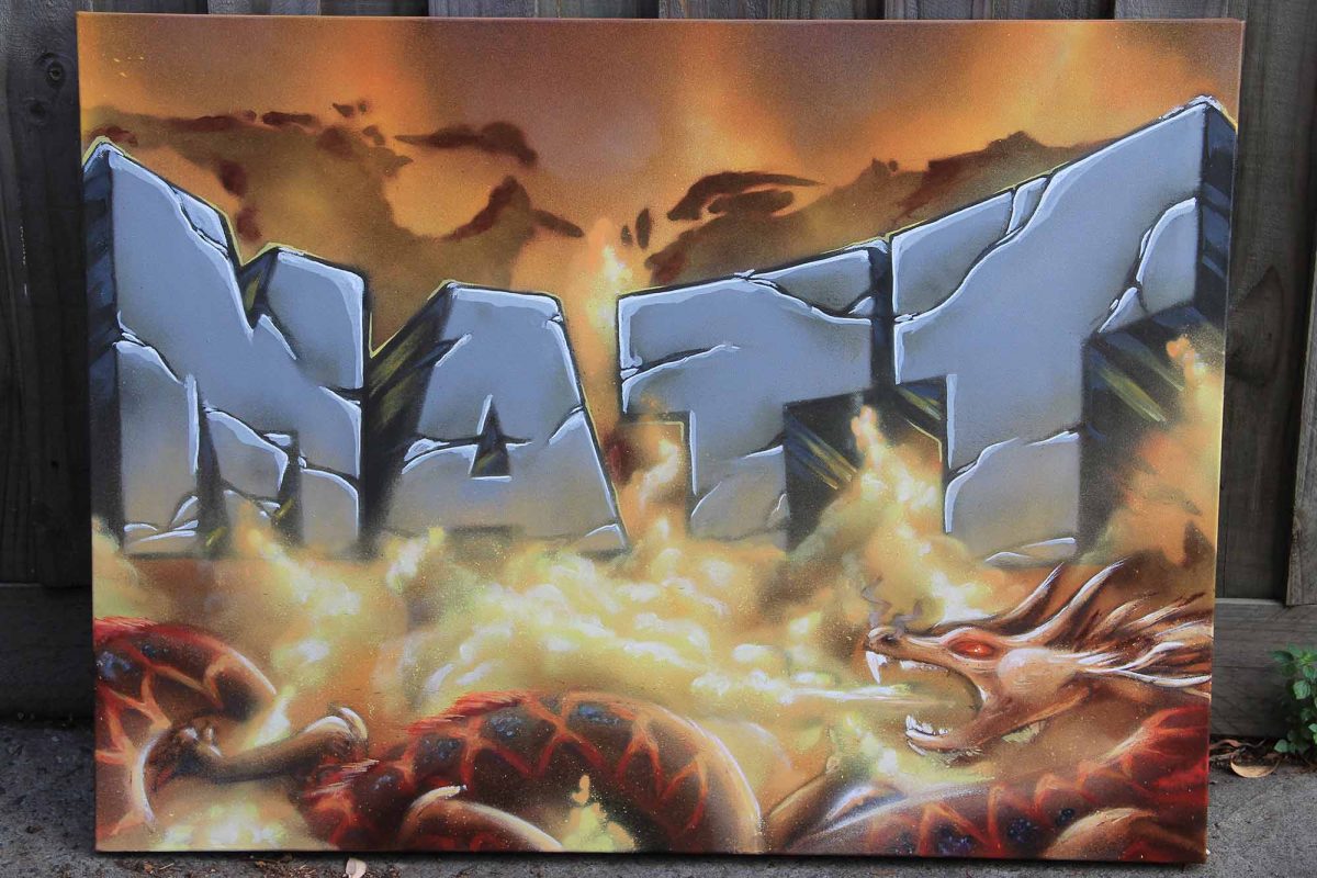 Graffiti of a name on a canvas