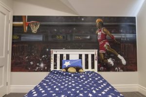 Michael Jordan graffiti mural in kids bedroom