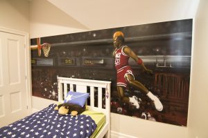 Michael Jordan graffiti mural in kids bedroom