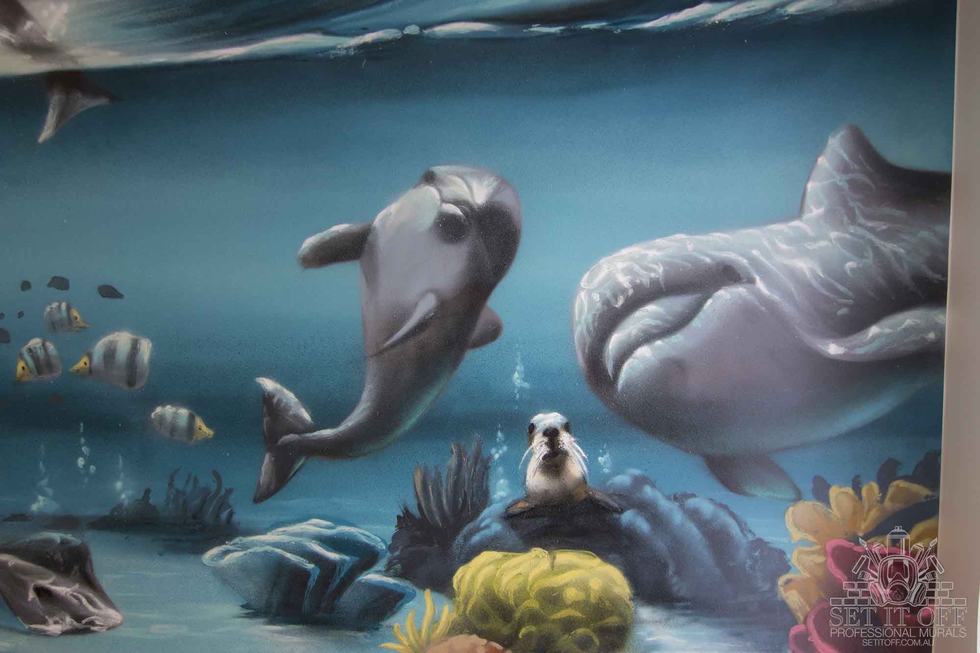 Painted seaworld wall mural for kids bedroom