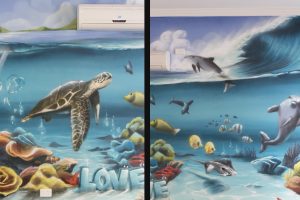 Painted seaworld wall mural for kids bedroom