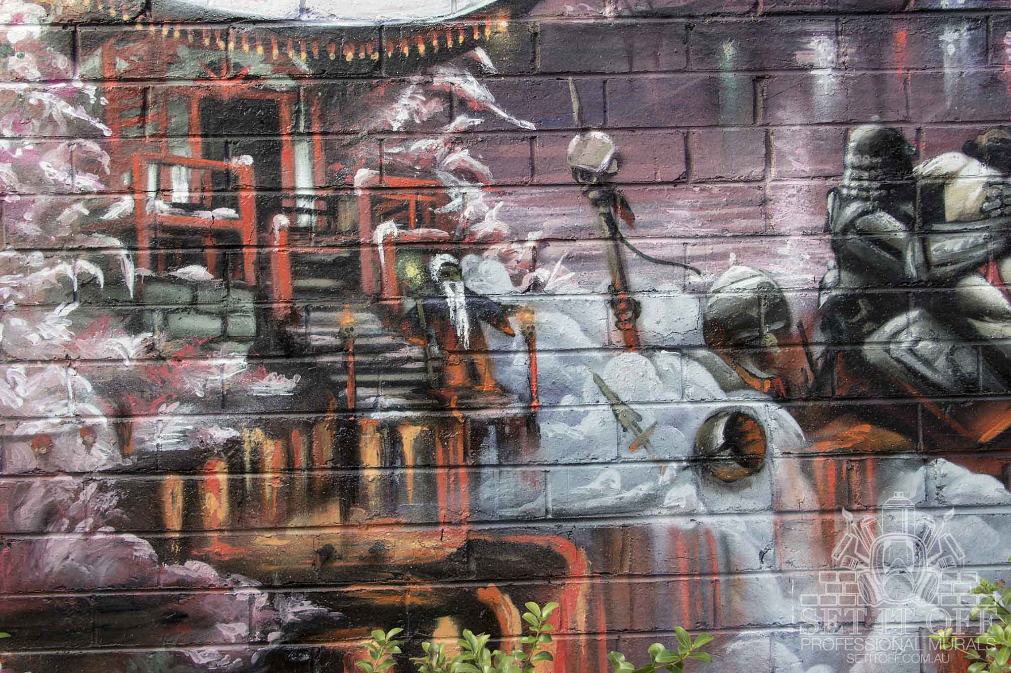 Samurai outdoor graffiti wall mural