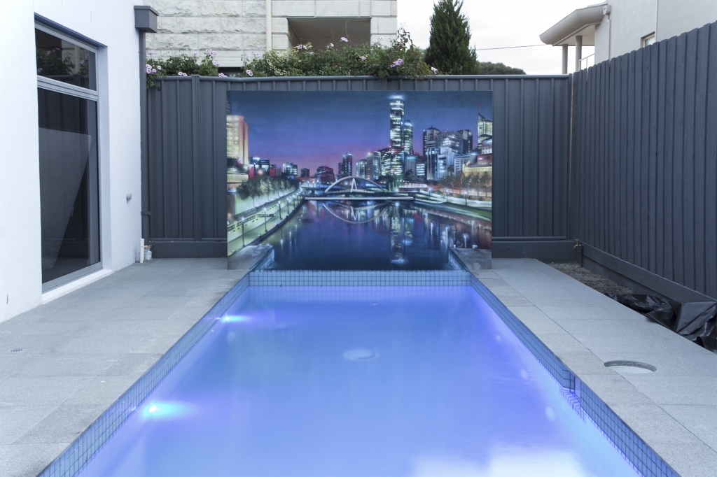 Poolside Murals - Day photo of fountain feature wall