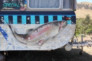 Fish n chips graffiti on a vintage food trailer