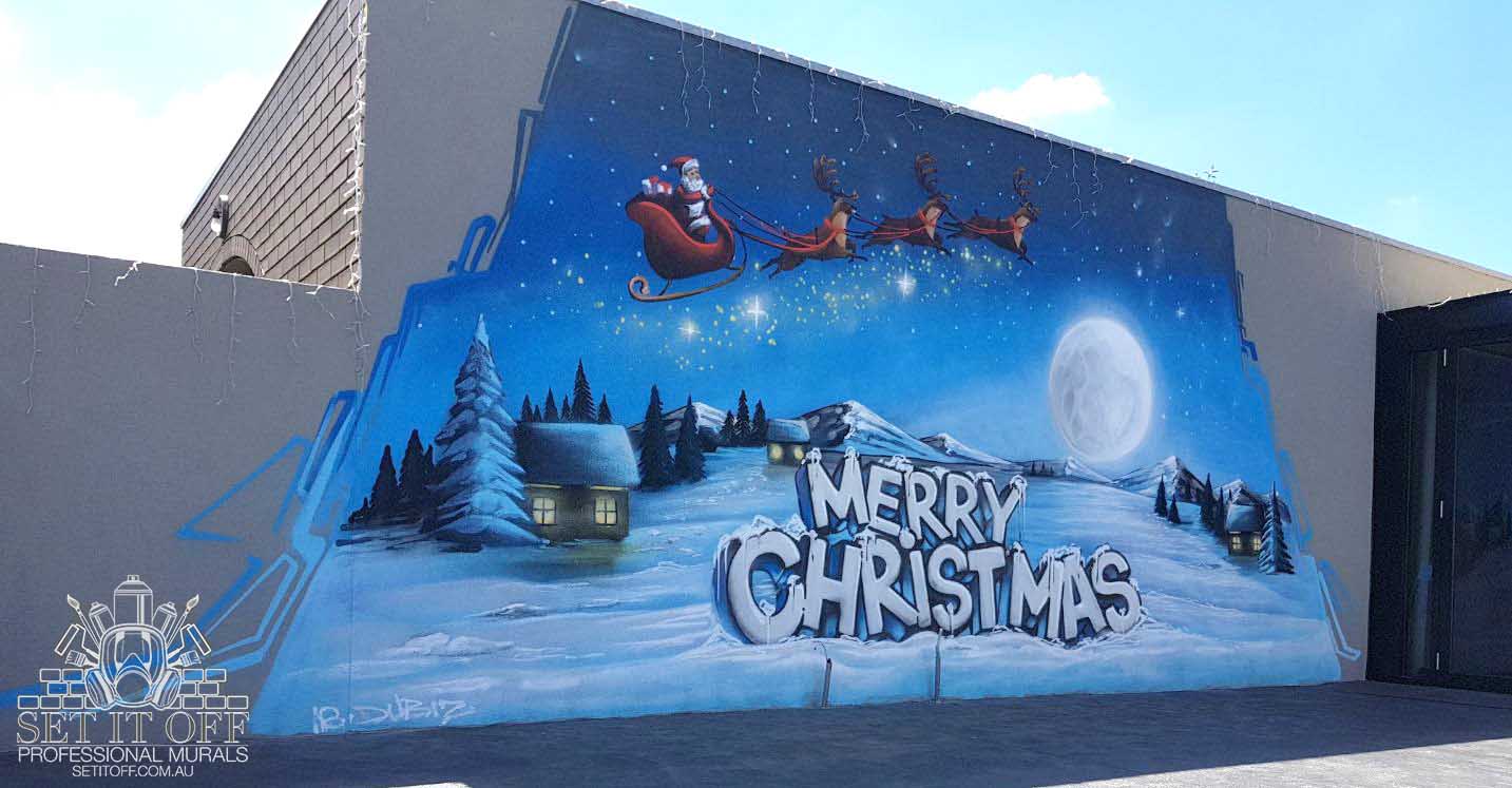 Christmas themed graffiti mural