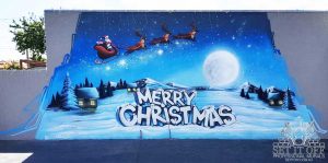 Christmas themed graffiti mural