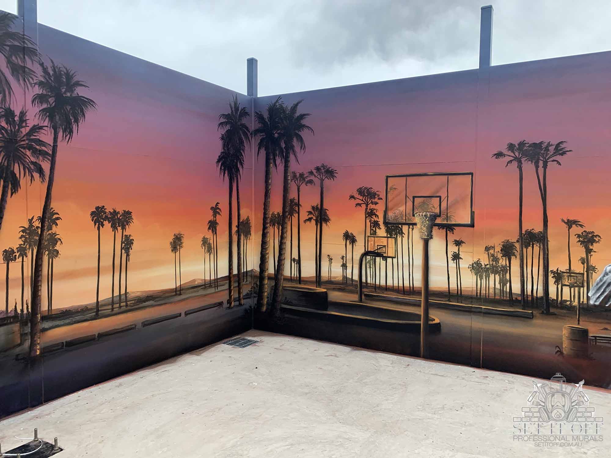 3D Abstract Basketball Court Wall Mural Project Mid