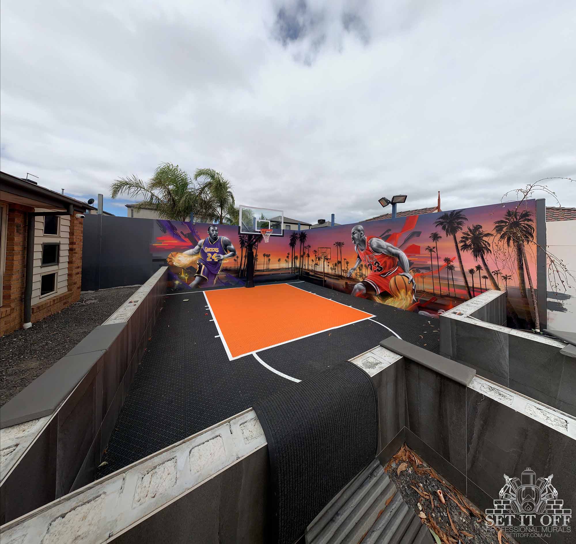 3D Abstract Basketball Court Wall Mural Project Panoramic