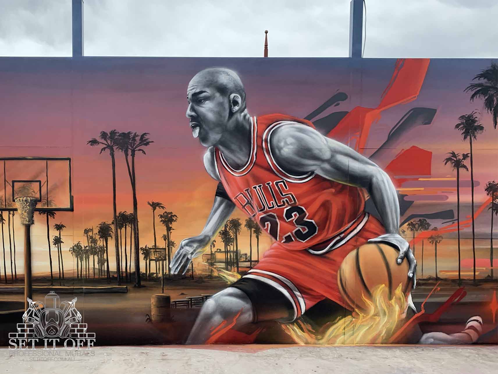 3D Abstract Basketball Court Wall Mural Project Right